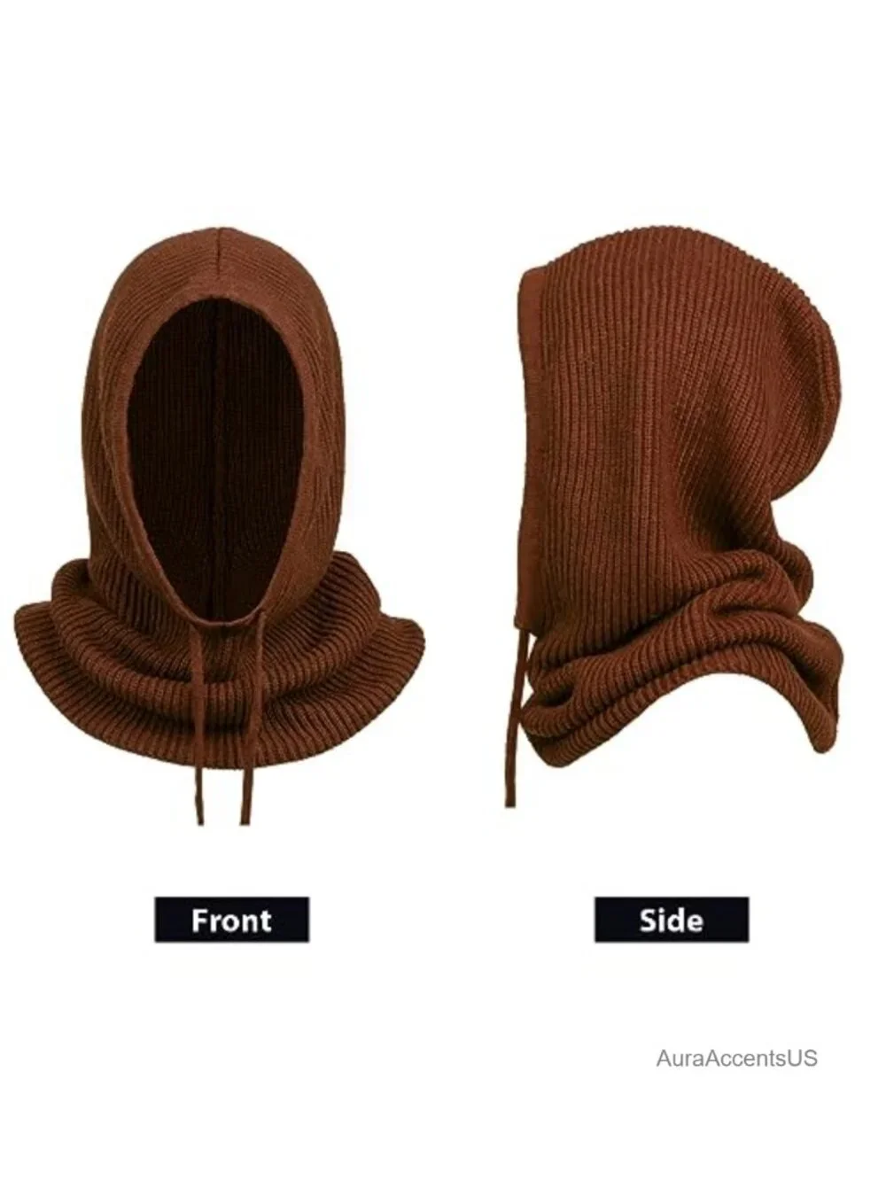 Knit Balaclava Hooded Scarf Hat with Drawstring